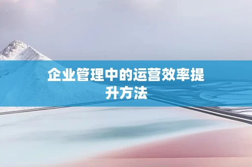 企业管理中的运营效率提升方法