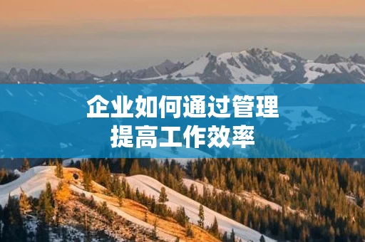 企业如何通过管理提高工作效率